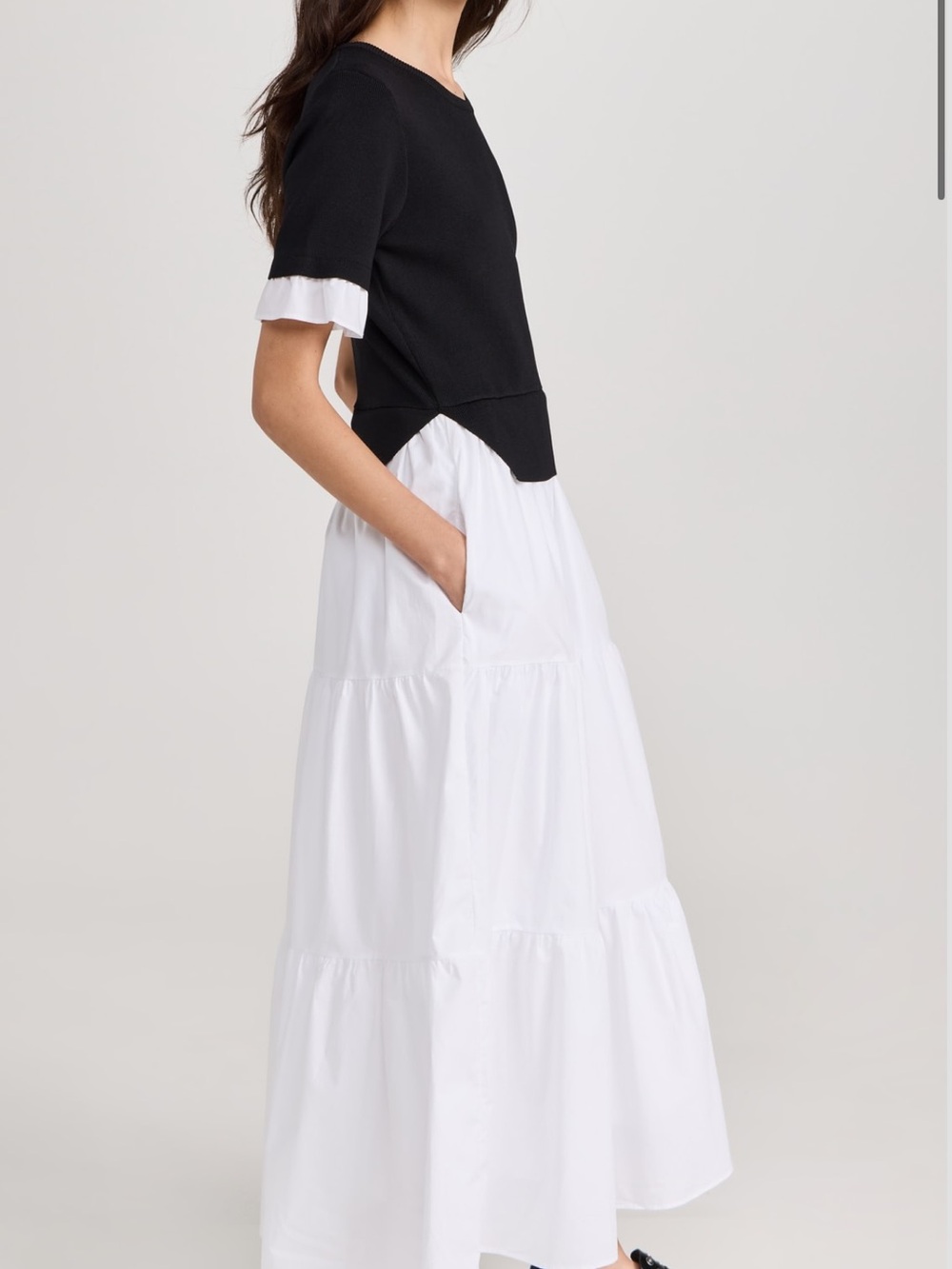 Mixed Media Short Sleeve Maxi Dress